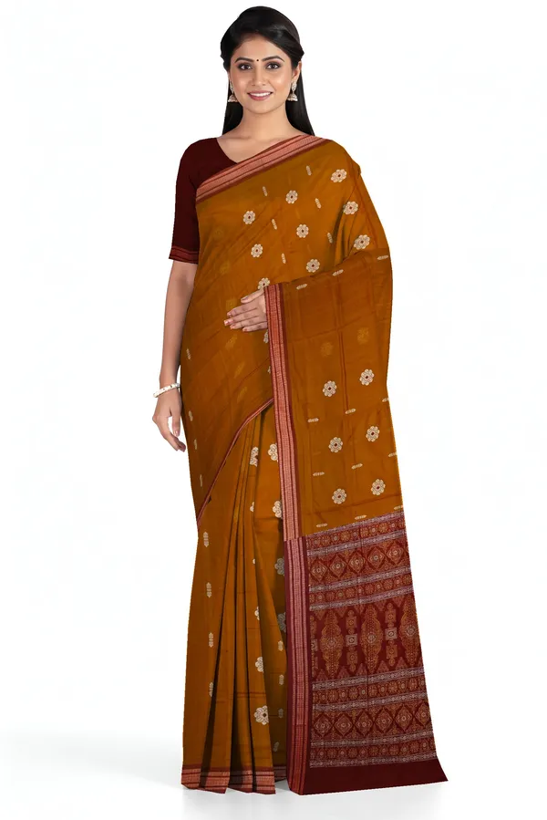 Deep_Mahogany_Cotton_Handloom_Bomkai_Sambalapuri_Saree_For_Women