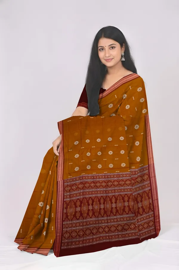 Deep_Mahogany_Cotton_Handloom_Bomkai_Sambalapuri_Saree_For_Women