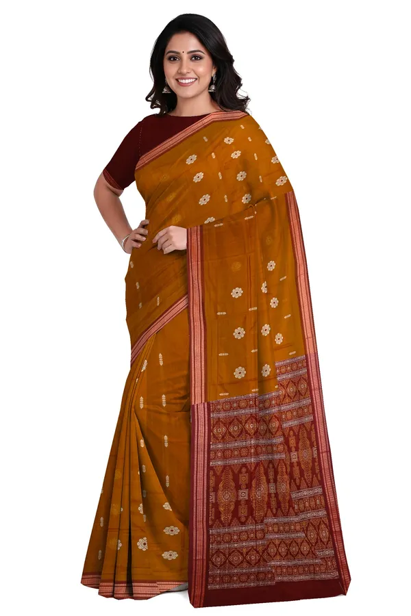 Deep_Mahogany_Cotton_Handloom_Bomkai_Sambalapuri_Saree_For_Women