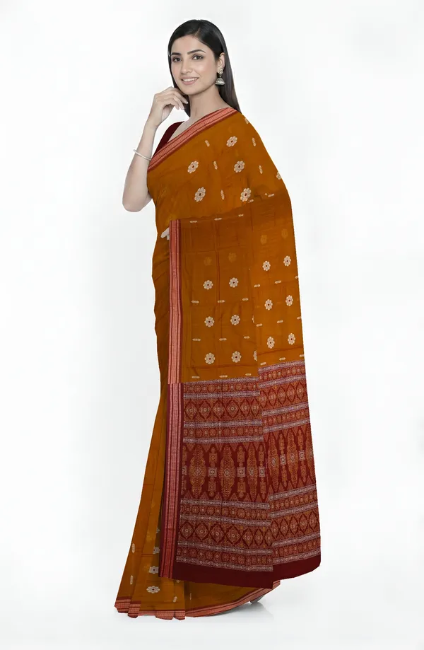 Deep_Mahogany_Cotton_Handloom_Bomkai_Sambalapuri_Saree_For_Women