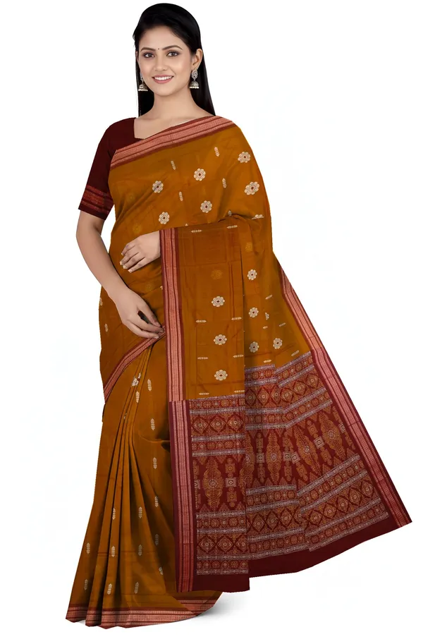 Deep_Mahogany_Cotton_Handloom_Bomkai_Sambalapuri_Saree_For_Women