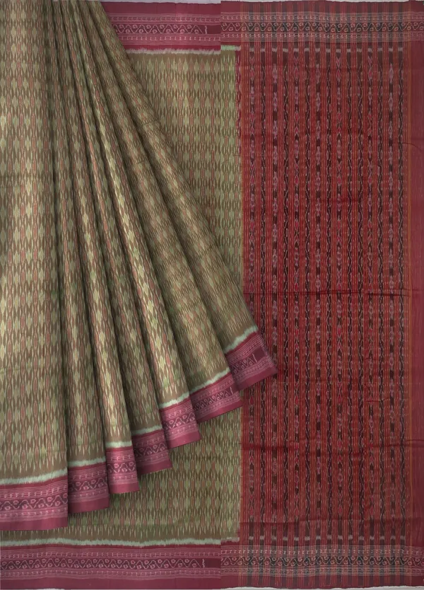 Reddish_Green_Cotton_Handloom_Body_Bandha_Saree_For_Women