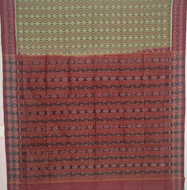 Reddish_Green_Cotton_Handloom_Body_Bandha_Saree_For_Women