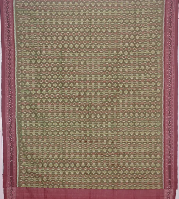 Reddish_Green_Cotton_Handloom_Body_Bandha_Saree_For_Women