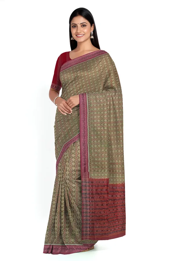 Reddish_Green_Cotton_Handloom_Body_Bandha_Saree_For_Women