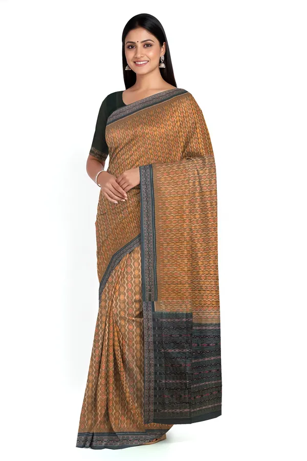 Golden_Brown_Cotton_Handloom_Body_Bandha_Saree_For_Women