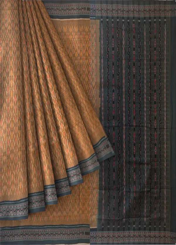Golden_Brown_Cotton_Handloom_Body_Bandha_Saree_For_Women