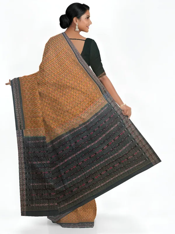 Golden_Brown_Cotton_Handloom_Body_Bandha_Saree_For_Women