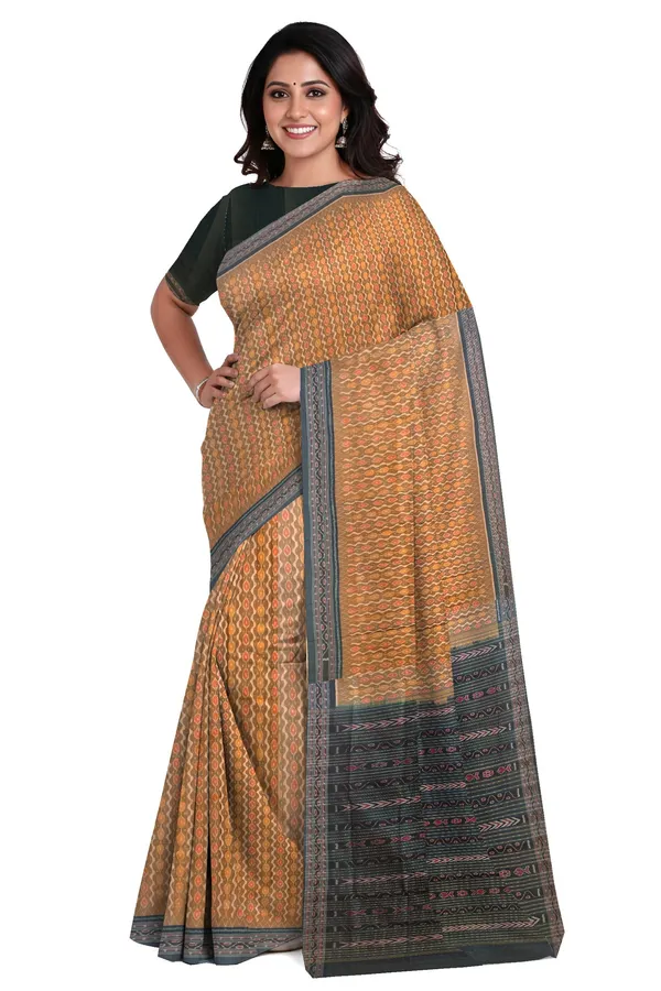 Golden_Brown_Cotton_Handloom_Body_Bandha_Saree_For_Women
