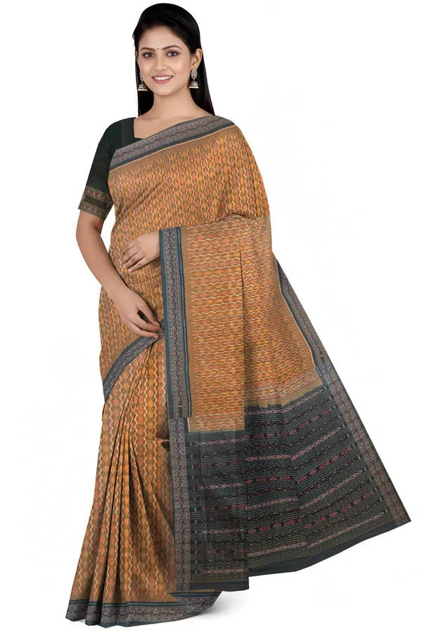 Golden_Brown_Cotton_Handloom_Body_Bandha_Saree_For_Women
