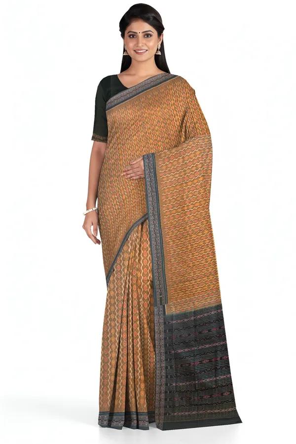Golden_Brown_Cotton_Handloom_Body_Bandha_Saree_For_Women