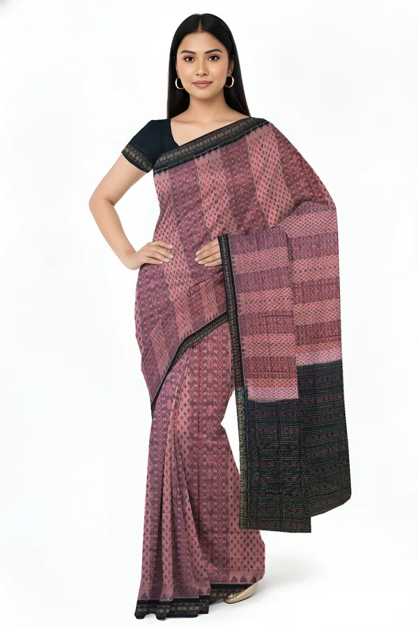 Rose_Pink_Cotton_Body_Bandha_Handloom_Saree_For_Women