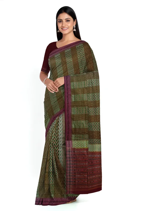 Deep_Moss_Green_Cotton_Traditional_Body_Bandha_Saree_For_Women