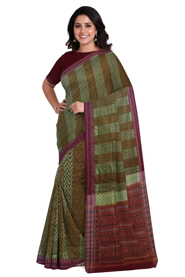 Deep_Moss_Green_Cotton_Traditional_Body_Bandha_Saree_For_Women
