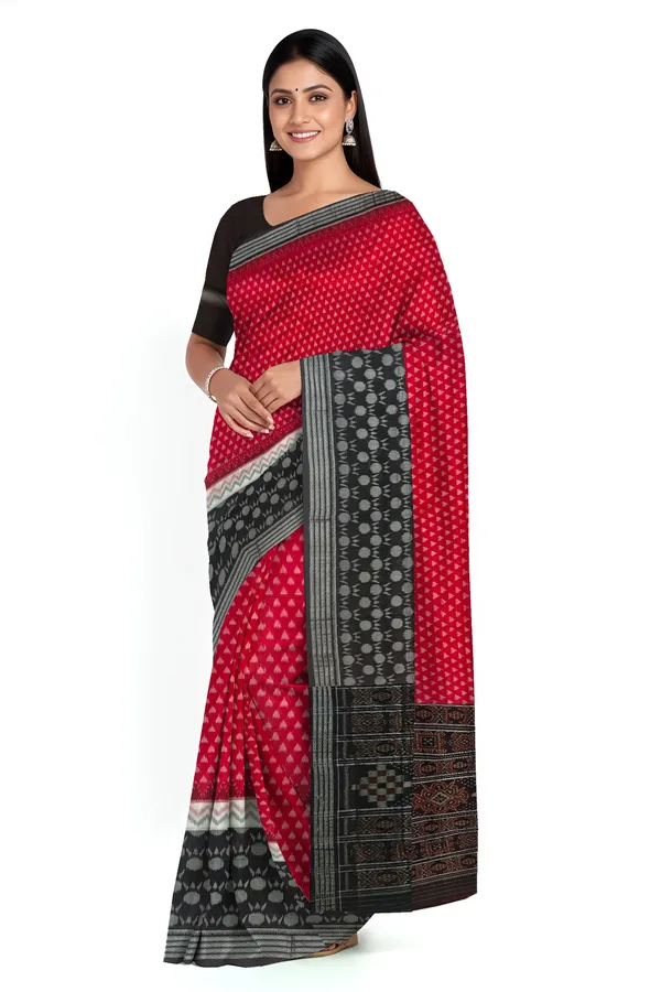 Red_And_White_Cotton_Mania_Bandha_Katiki_Saree_For_Women