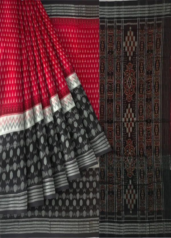 Red_And_White_Cotton_Mania_Bandha_Katiki_Saree_For_Women