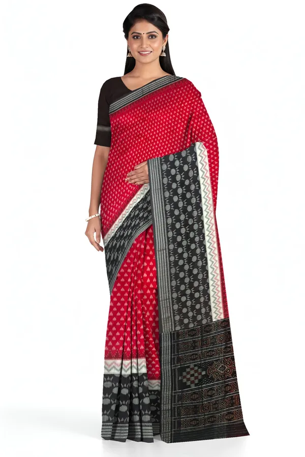 Red_And_White_Cotton_Mania_Bandha_Katiki_Saree_For_Women