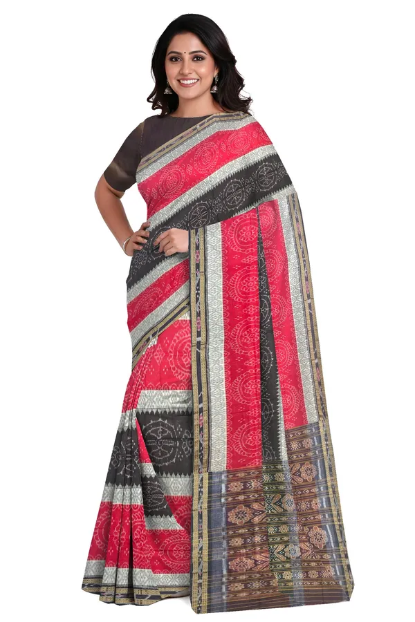 Red_And_White_Cotton_Mania_Bandha_Katiki_Saree_For_Women