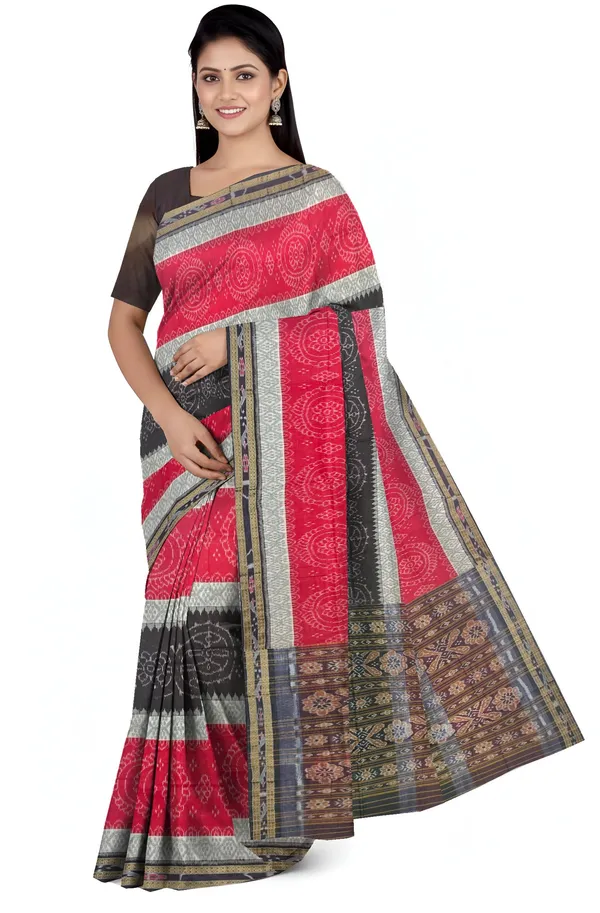 Red_And_White_Cotton_Mania_Bandha_Katiki_Saree_For_Women