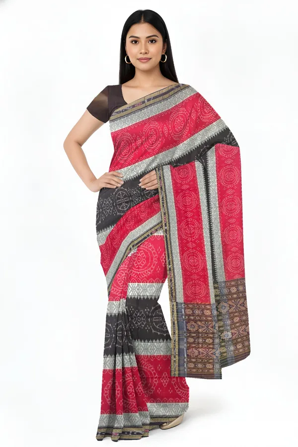Red_And_White_Cotton_Mania_Bandha_Katiki_Saree_For_Women