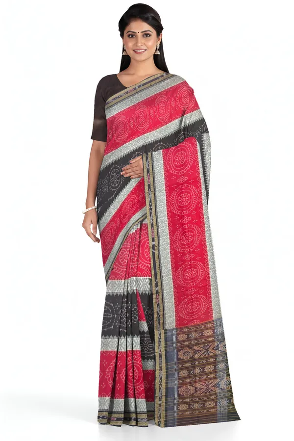 Red_And_White_Cotton_Mania_Bandha_Katiki_Saree_For_Women