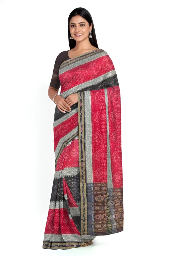 Red_And_White_Cotton_Mania_Bandha_Katiki_Saree_For_Women