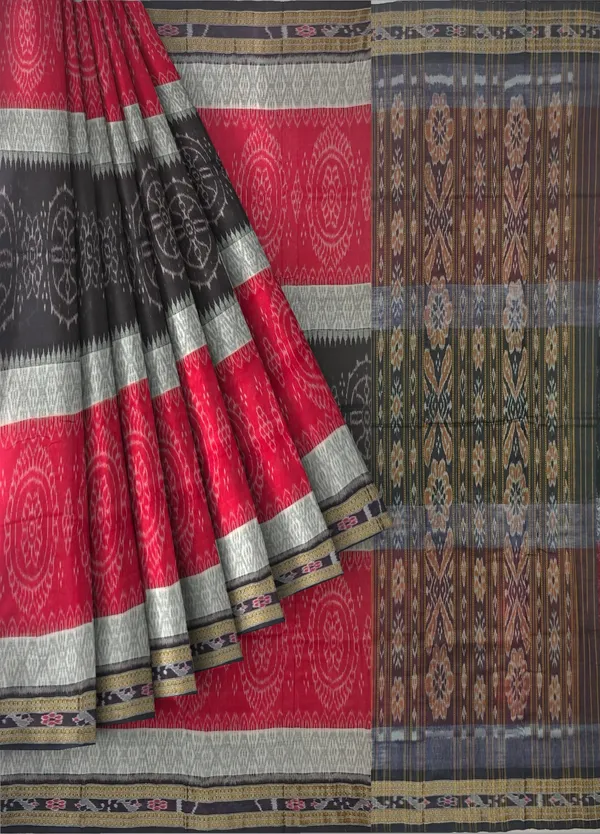Red_And_White_Cotton_Mania_Bandha_Katiki_Saree_For_Women