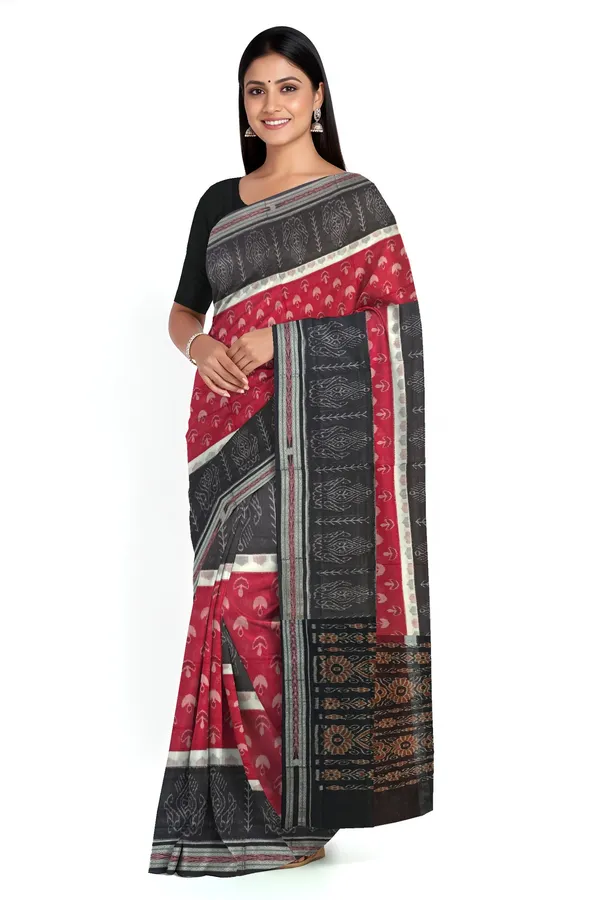 Maroon_White_Cotton_Mania_Bandha_Katiki_Handloom_Saree_For_Women