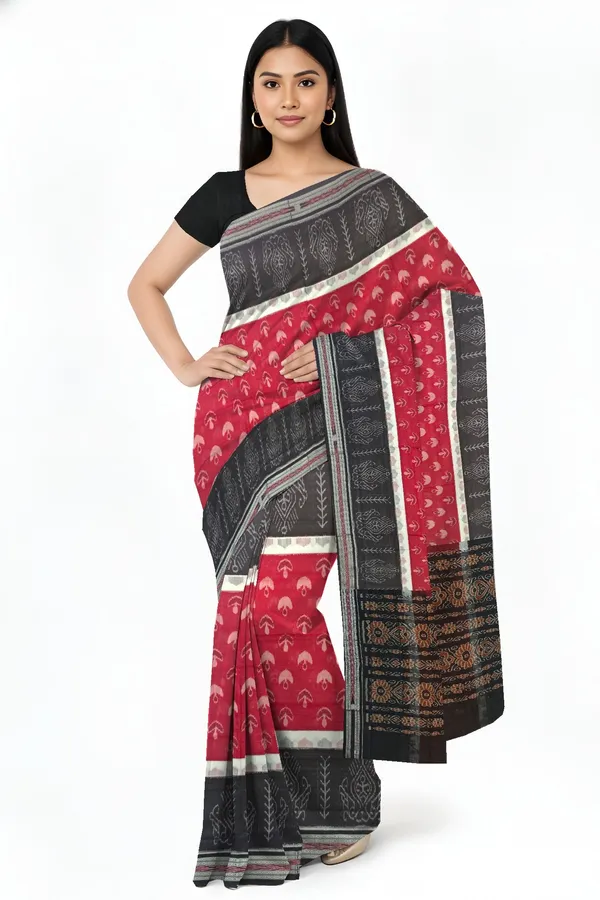 Maroon_White_Cotton_Mania_Bandha_Katiki_Handloom_Saree_For_Women
