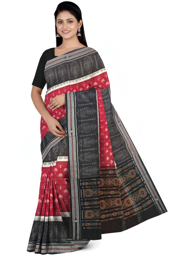 Maroon_White_Cotton_Mania_Bandha_Katiki_Handloom_Saree_For_Women