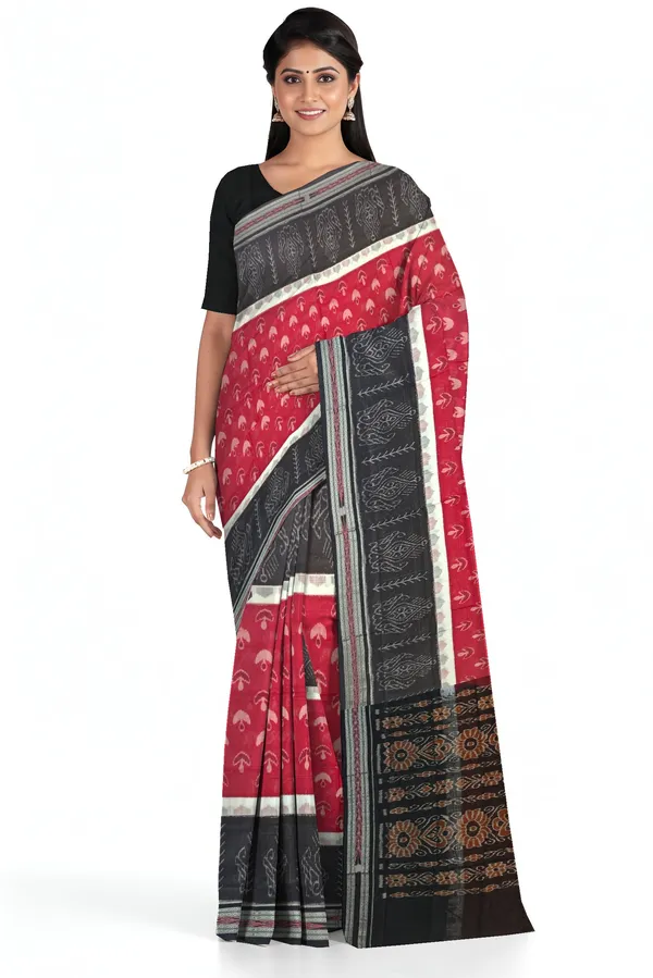 Maroon_White_Cotton_Mania_Bandha_Katiki_Handloom_Saree_For_Women