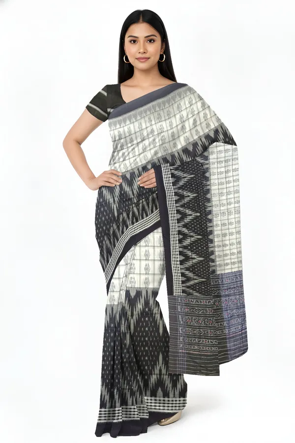 Black_White_Cotton_Mania_Bandha_Katiki_Gi_Tagged_Handloom_Saree_For_Women