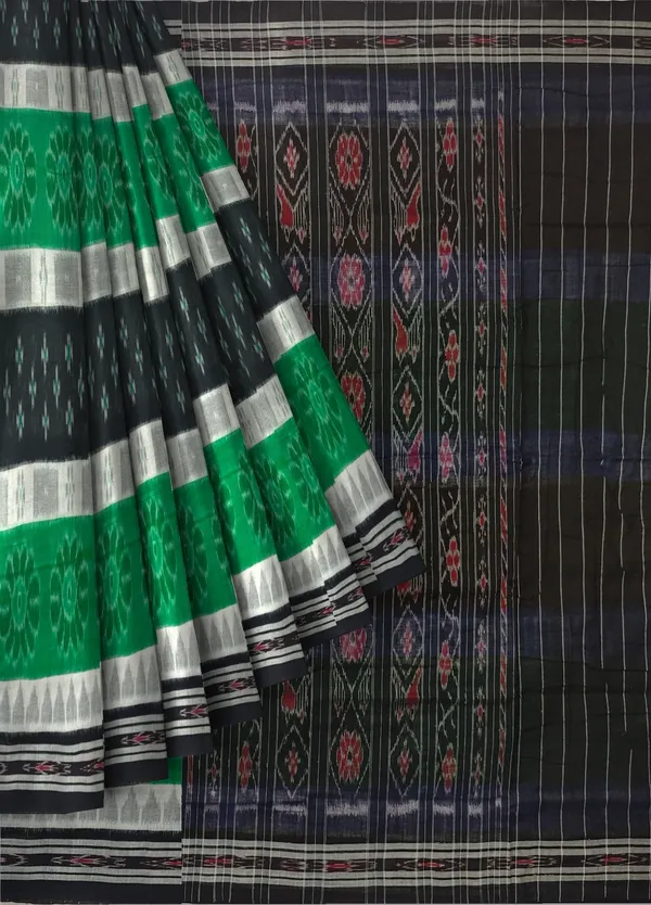 Black_Green_White_Cotton_Mania_Bandha_Katiki_Saree_For_Women
