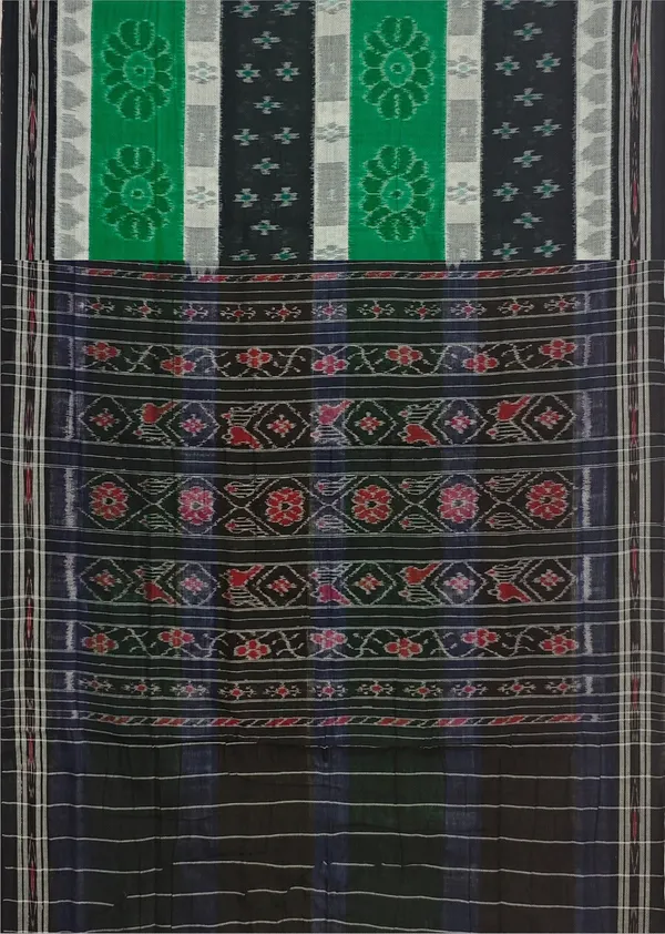 Black_Green_White_Cotton_Mania_Bandha_Katiki_Saree_For_Women