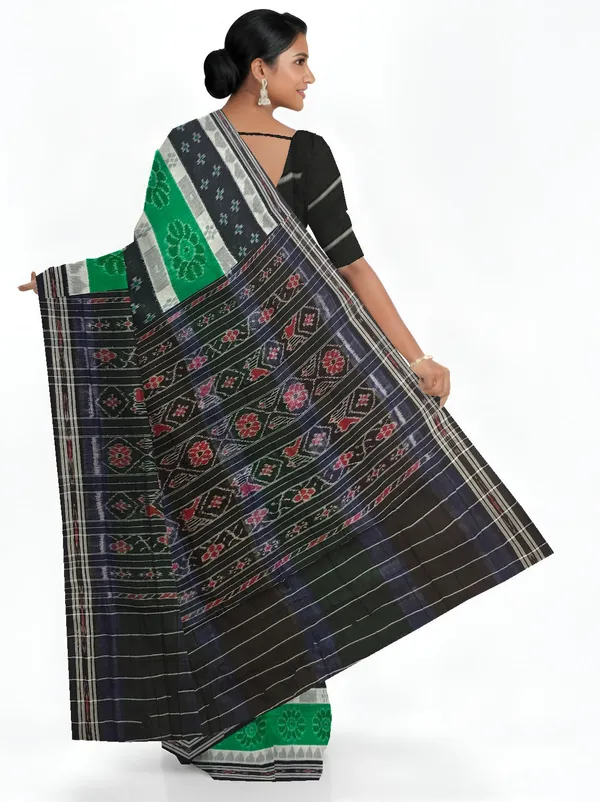 Black_Green_White_Cotton_Mania_Bandha_Katiki_Saree_For_Women