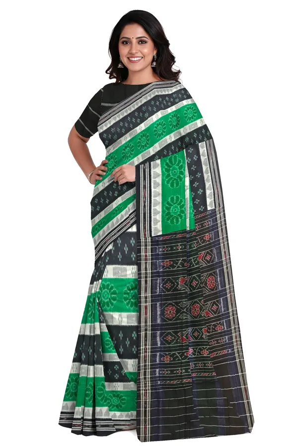 Black_Green_White_Cotton_Mania_Bandha_Katiki_Saree_For_Women