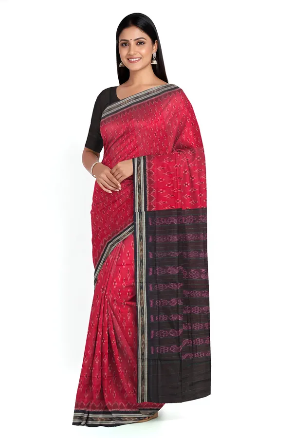 Deep_Red_Cotton_Handloom_Mania_Bandha_Katiki_Saree_For_Women