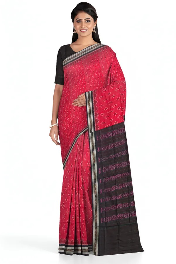Deep_Red_Cotton_Handloom_Mania_Bandha_Katiki_Saree_For_Women