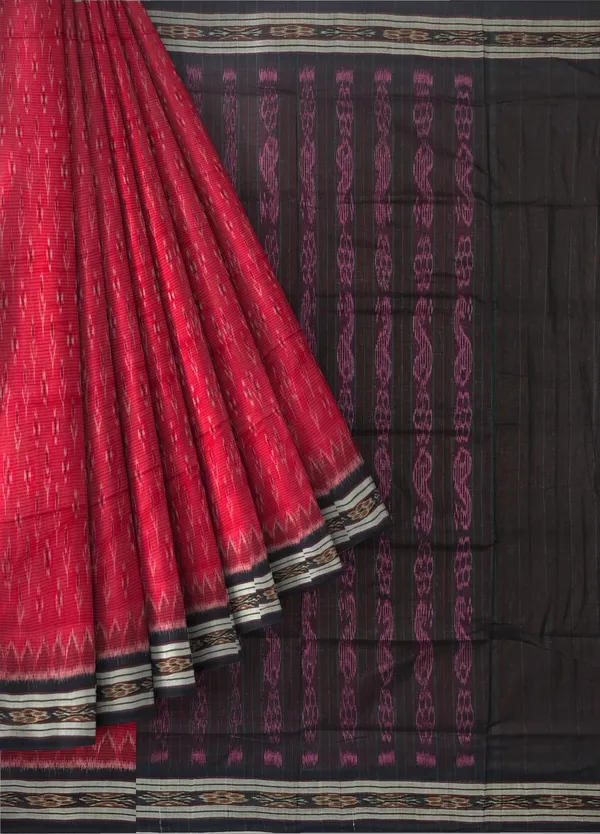 Deep_Red_Cotton_Handloom_Mania_Bandha_Katiki_Saree_For_Women
