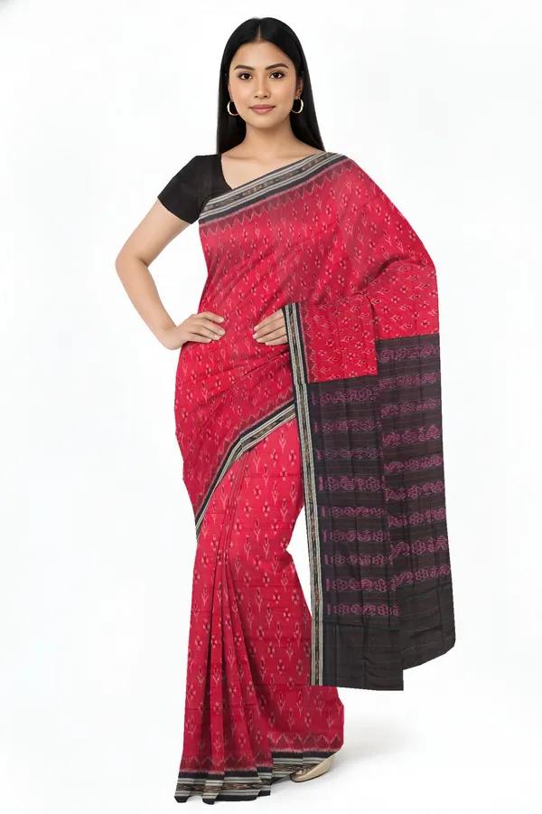 Deep_Red_Cotton_Handloom_Mania_Bandha_Katiki_Saree_For_Women
