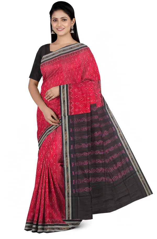 Deep_Red_Cotton_Handloom_Mania_Bandha_Katiki_Saree_For_Women