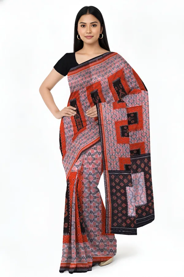 Chandan_Orange_Black_Cotton_Mania_Bandha_Katiki_Saree_For_Women