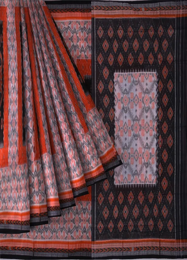 Chandan_Orange_Black_Cotton_Mania_Bandha_Katiki_Saree_For_Women