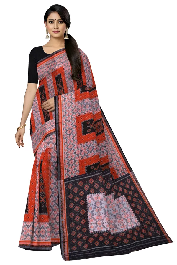 Chandan_Orange_Black_Cotton_Mania_Bandha_Katiki_Saree_For_Women