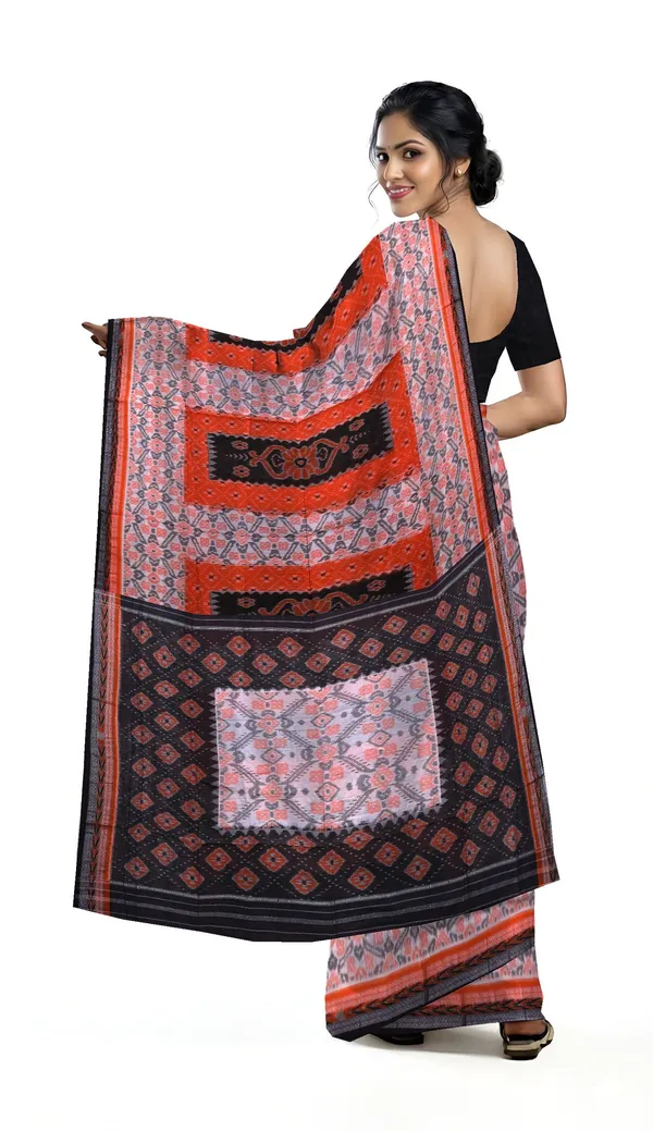 Chandan_Orange_Black_Cotton_Mania_Bandha_Katiki_Saree_For_Women
