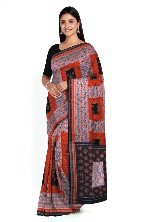 Chandan_Orange_Black_Cotton_Mania_Bandha_Katiki_Saree_For_Women