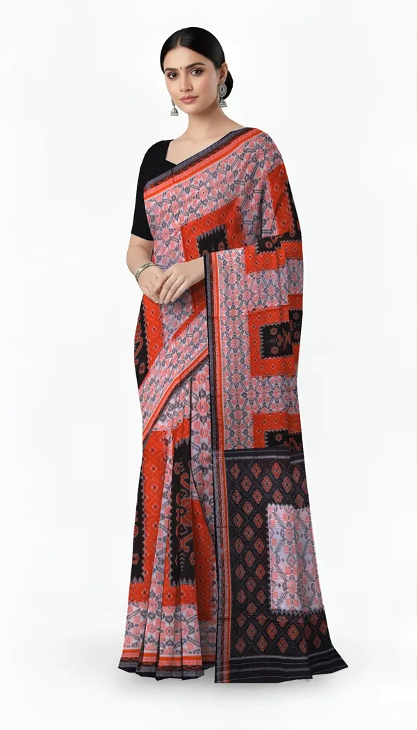 Chandan_Orange_Black_Cotton_Mania_Bandha_Katiki_Saree_For_Women