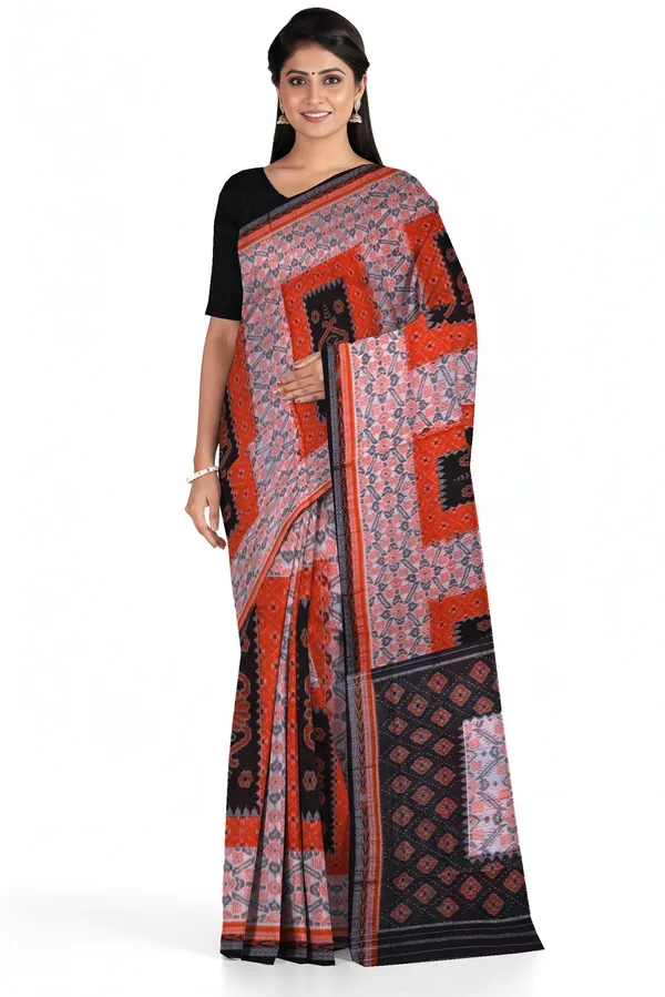 Chandan_Orange_Black_Cotton_Mania_Bandha_Katiki_Saree_For_Women