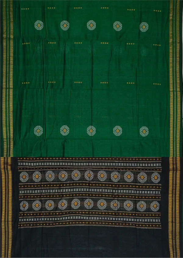 Green_Cotton_Bomkai_Butti_Sambalapuri_Saree_For_Women