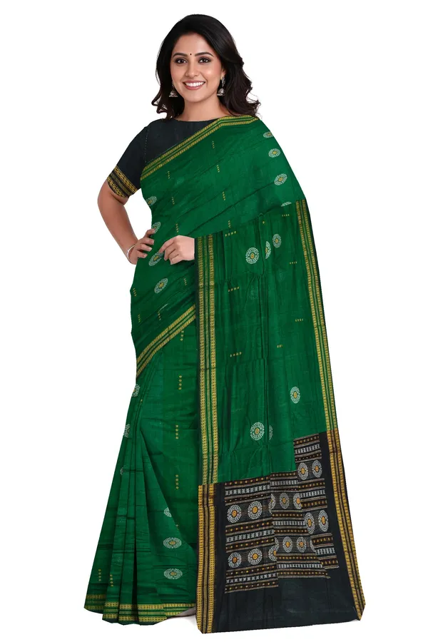 Green_Cotton_Bomkai_Butti_Sambalapuri_Saree_For_Women